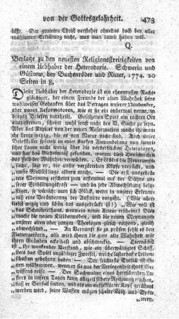 Beylage zu den neuesten Religionsstreitigkeiten von einem Liebhaber der Heterodoxie.