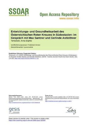 Entwicklungs- und Gesundheitsarbeit des Österreichischen Roten Kreuzes in Südostasien: im Gespräch mit Max Santner und Gerlinde Astleithner