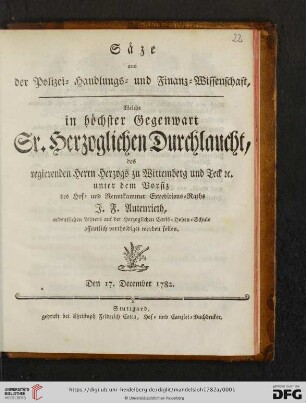 Säze aus der Polizei- Handlungs- und Finanz-Wissenschaft