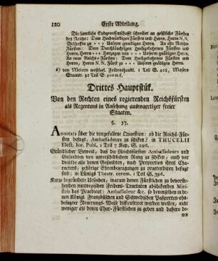 Drittes Hauptstük. Von den Rechten eines regierenden Reichsfürsten als Regentens in Ansehung auswaertiger freier Staaten