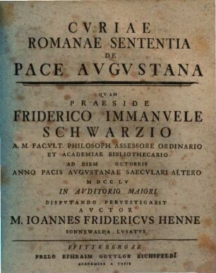Cvriae Romanae Sententia De Pace Avgvstana