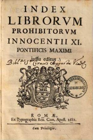 Index librorum prohibitorum : Innocentii XI. pontificis maximi iussu editus
