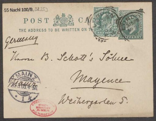 Brief an B. Schott's Söhne : 25.03.1903