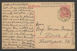 Postkarte an Ferruccio Busoni : 08.07.1919
