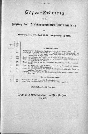Tages-Ordnung, 27. Juni 1900