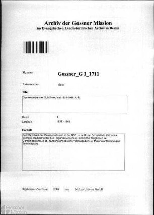 Gemeindedienste. Schriftwechsel 1958-1968, A-B