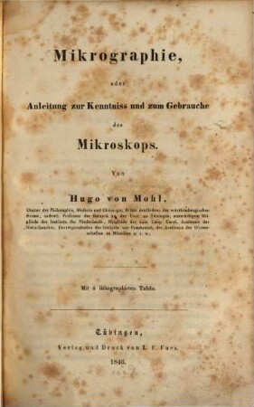 Mikrographie, oder Anleitung zur Kenntniss und zum Gebrauche des Mikroskops