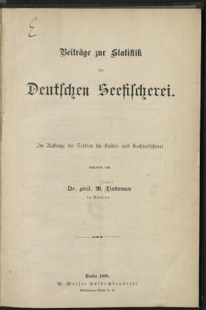 Beiträge zur Statistik der deutschen Seefischerei