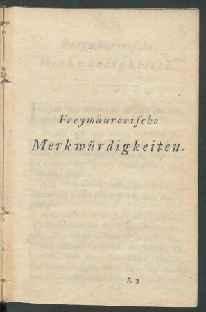 Freymäurerische Merkwürdigkeiten