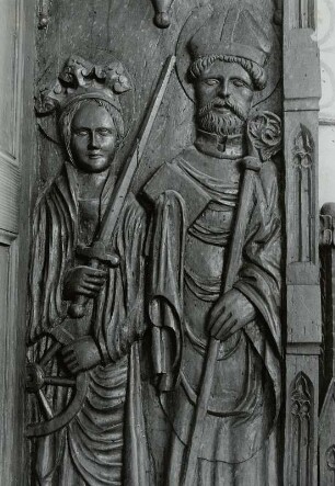 Innenwange mit der heiligen Katharina und dem heiligen Nikolaus