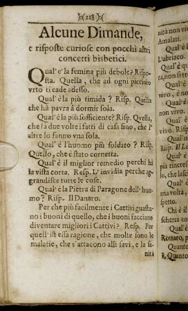 Alcune Dimande, e risposte curiose con pocchi altri concetti bisbetici