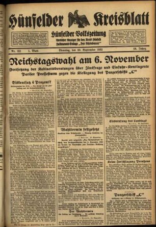 Erste Ausgabe vom Dienstag, den 20. September 1932.