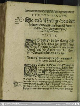 Die erste Predigt, von den heiligen Engelein, aus dem schönen Gesichte, des Propheten Esaiae, am Sechsten Capitel