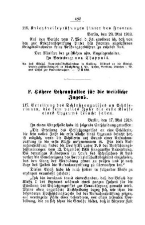 Kriegsreifeprüfungen hinter den Fronten : [E. Höhere Lehranstalten für die männliche Jugend]