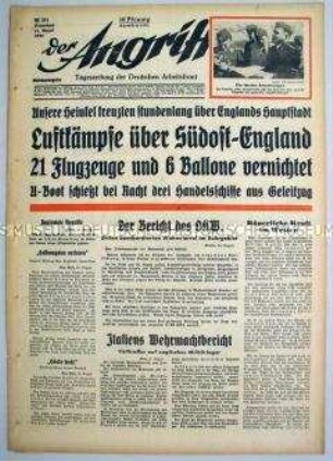 Tageszeitung "Der Angriff" u.a. zum Luft- und U-Boot-Krieg gegen England