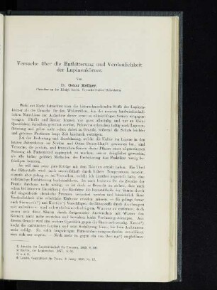Versuche über die Entbitterung und Verdaulichkeit der Lupinenkörner