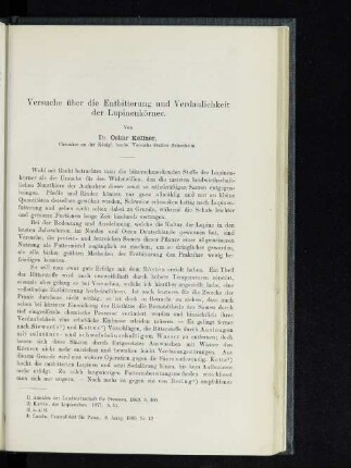 Versuche über die Entbitterung und Verdaulichkeit der Lupinenkörner