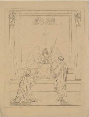 Zu Dantes "Göttliche Komödie. Fegefeuer": Dante und Vergil vor dem von einem Cherub bewachten Tor