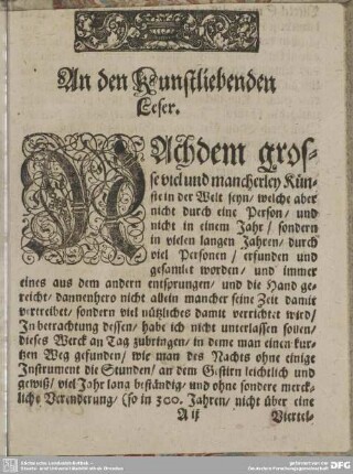 An den kunstliebenden Leser.