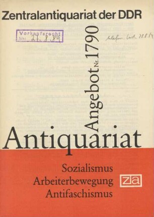 Nr. 1790: Sozialismus Arbeiterbewegung Antifaschismus