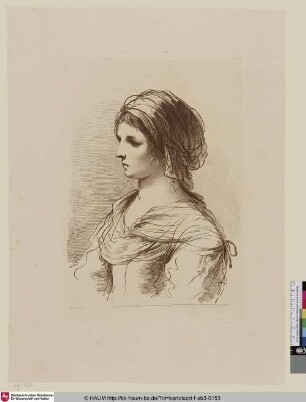 [Buste de femme tournée de profil vers la gauche; Weibliche Büste im Profil, nach links gewendet]