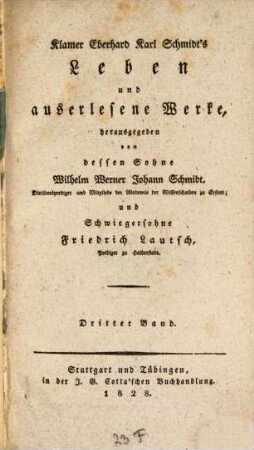 Klamer Eberhard Karl Schmidt's Leben und auserlesene Werke, 3
