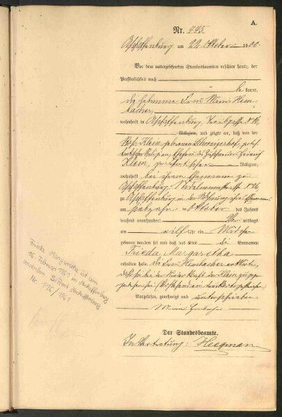 Standesamtsbuch der Stadt Aschaffenburg: Geburten 365/1900 - 184/1901