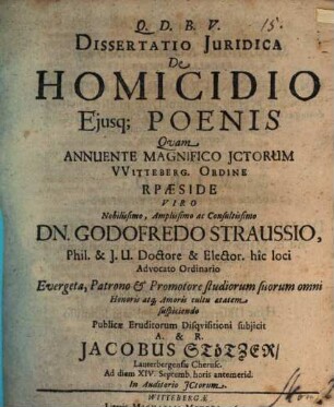 Diss. iur. de homicidio eiusque poenis