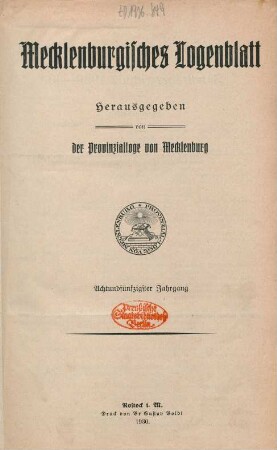 58.1929/30: Mecklenburgisches Logenblatt