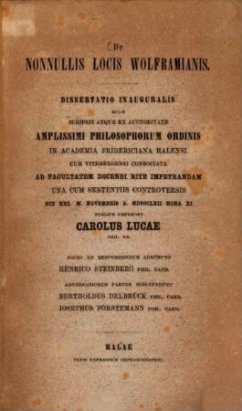De nonnullis locis Wolframianis : (Eschenbach) Diss. inaug.