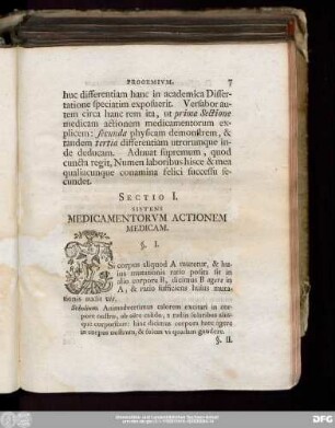 Sectio I. Sistens Medicamentorum Actionem Medicam.