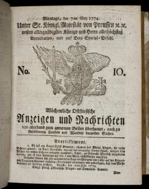 No. 10. Montags, den 7ten Merz 1774