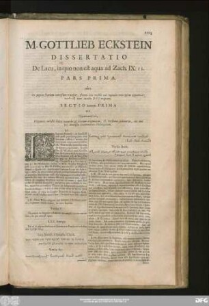 M. Gottlieb Eckstein Dissertatio De Lacu, in quo non est aqua ad zach. IX:11.