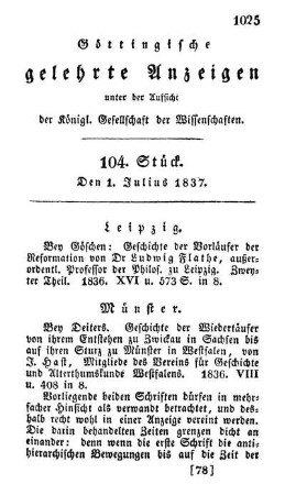 104.Stück. Den 1.Julius 1837 [-] 208.Stück. Den 30. Dezember 1837.