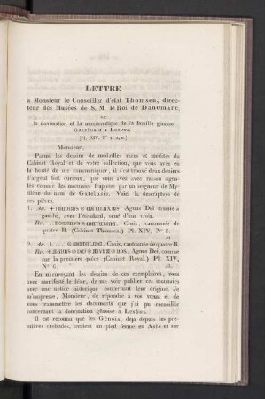 Lettre à Monsieur le Conseiller d'état Thomsen, directeur des Müsées de S. M. le Roi de Danemarc