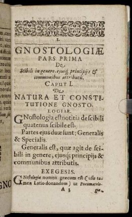 Caput I. De Natura Et Constitutione Gnostologiae.