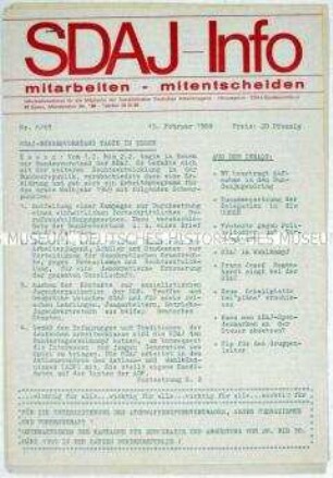 Mitteilungsblatt der SDAJ u.a. zur Tagung des Bundesvorstandes in Essen