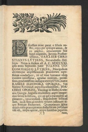 [Ad Orationem Valedictoriam Praetantissimi Jvvenis, Garliebii Christiani Lvtjens, ...]