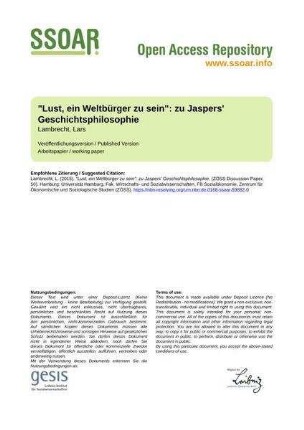 "Lust, ein Weltbürger zu sein": zu Jaspers' Geschichtsphilosophie