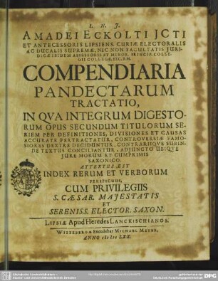 Amadei Eckolti compendiaria pandectarum tractatio