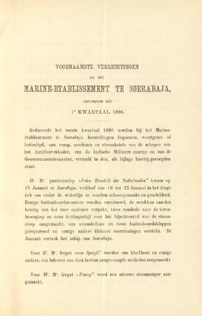 Voornaamste verrichtingen bij het Marine-etablissement te Soerabaja gedurende het 1e kwartaal 1896
