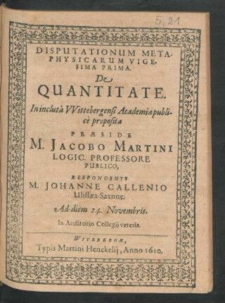 Disputationum Metaphysicarum Vigesima Prima. De Quantitate