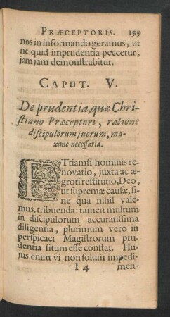 Caput V. De prudentia, quae Christiano Praeceptori, ratione discipulorum suorum, maxime necessaria.