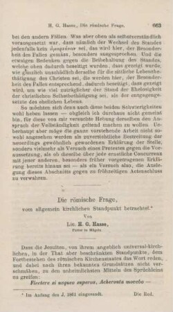 663-673 Die römische Frage vom allgemein kirchlichen Standpunkt betrachtet