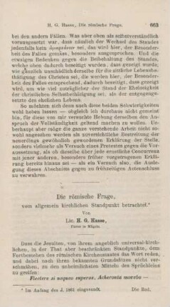 663-673 Die römische Frage vom allgemein kirchlichen Standpunkt betrachtet