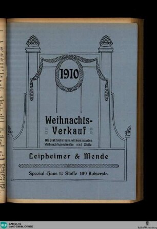 Karlsruher Tagblatt, 1910 Weihnachts-Verkauf ... Leipheimer & Mende