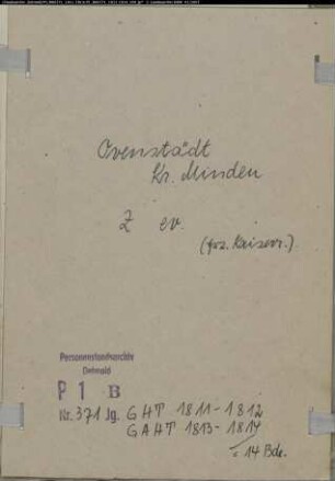 Zivilstandsregister der evangelischen Gemeinde Ovenstädt, Kreis Minden (GHT 1811-1814, A 1813-1814) (Gemeinde: Evangelische Gemeinde Ovenstädt)
