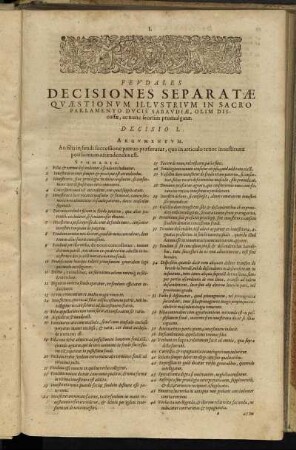 Feudales Decisiones Seperatæ Quæstioneum Illustrium In Sacro Parlamento Ducis Sabaudiæ [...]