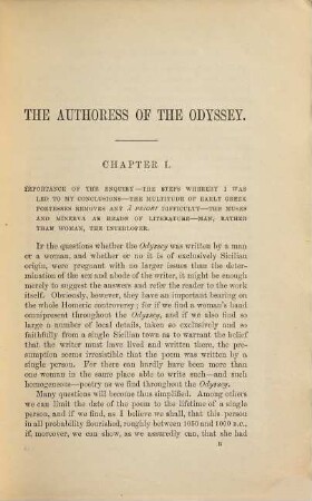 The authoress of the Odyssey, where a. when she wrote, who she was, the use she made of the Iliad, a. how the poem grew under her hands