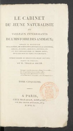 T. 5: Cabinet du jeune naturaliste ou tableaux intéressants de l'histoire des animaux